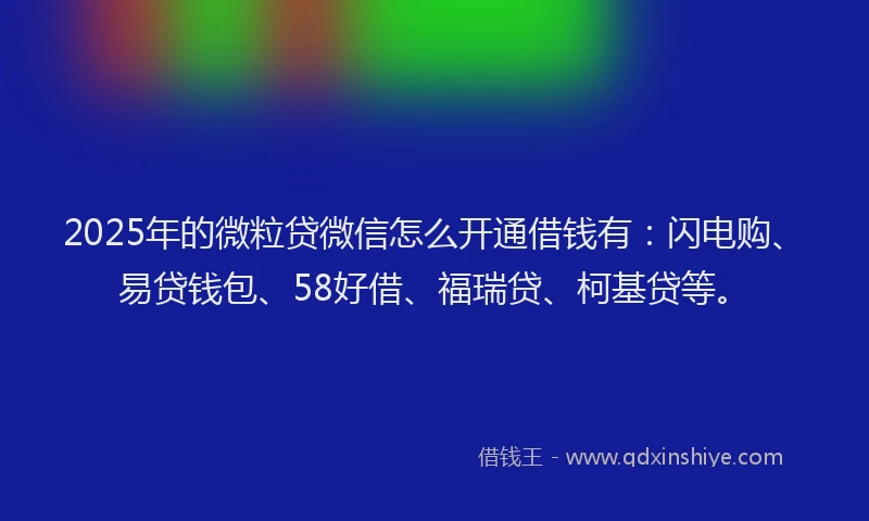 2025年的微粒贷微信怎么开通借钱有：闪电购、易贷钱包、58好借、福瑞贷、柯基贷等。