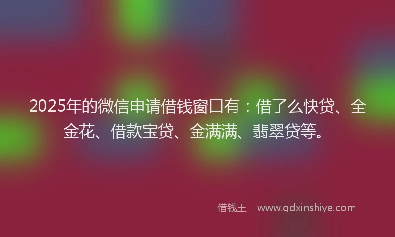 2025年的微信申请借钱窗口有：借了么快贷、全金花、借款宝贷、金满满、翡翠贷等。