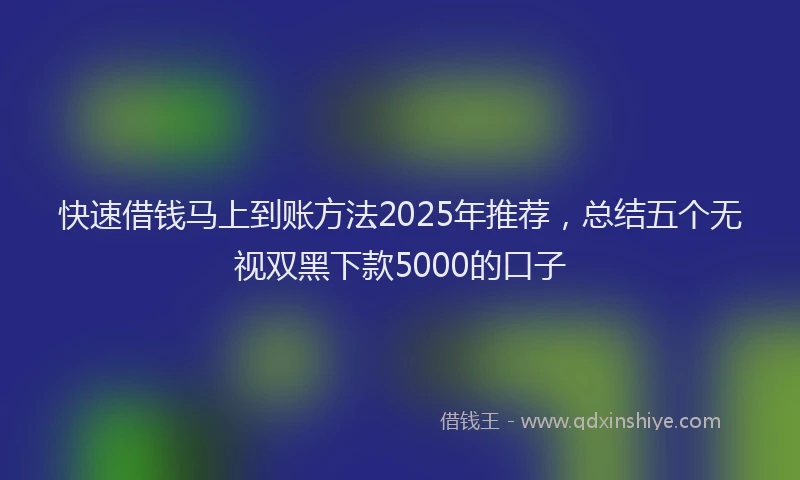 快速借钱马上到账方法2025年推荐，总结五个无视双黑下款5000的口子
