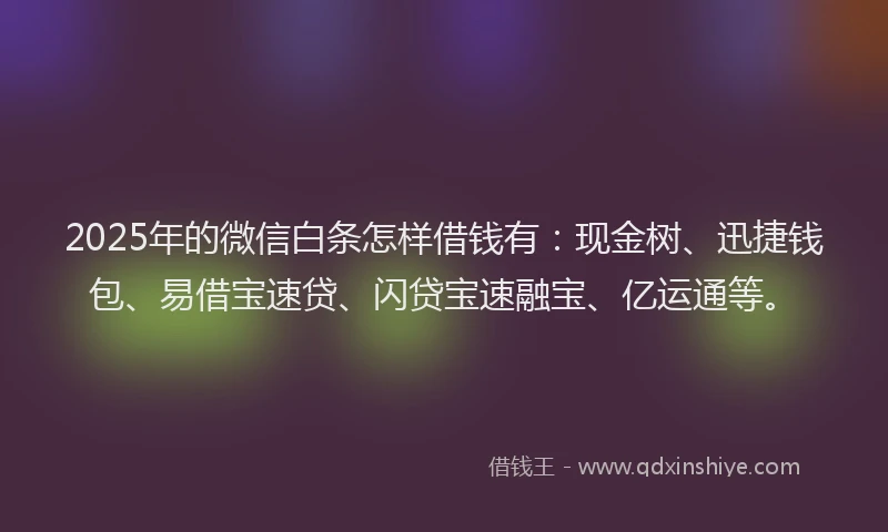 2025年的微信白条怎样借钱有：现金树、迅捷钱包、易借宝速贷、闪贷宝速融宝、亿运通等。