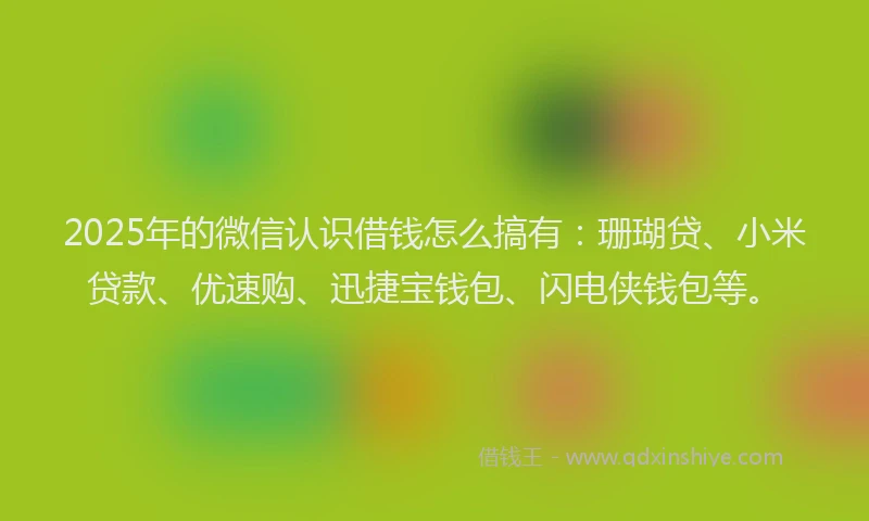 2025年的微信认识借钱怎么搞有：珊瑚贷、小米贷款、优速购、迅捷宝钱包、闪电侠钱包等。