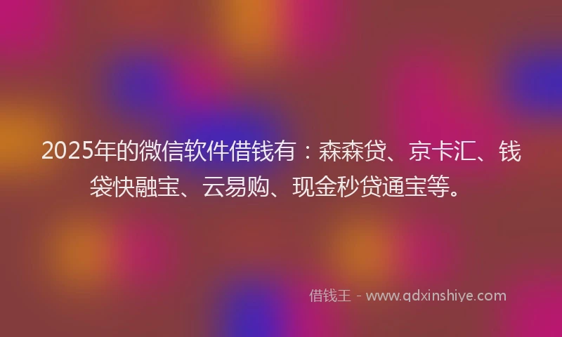 2025年的微信软件借钱有：森森贷、京卡汇、钱袋快融宝、云易购、现金秒贷通宝等。