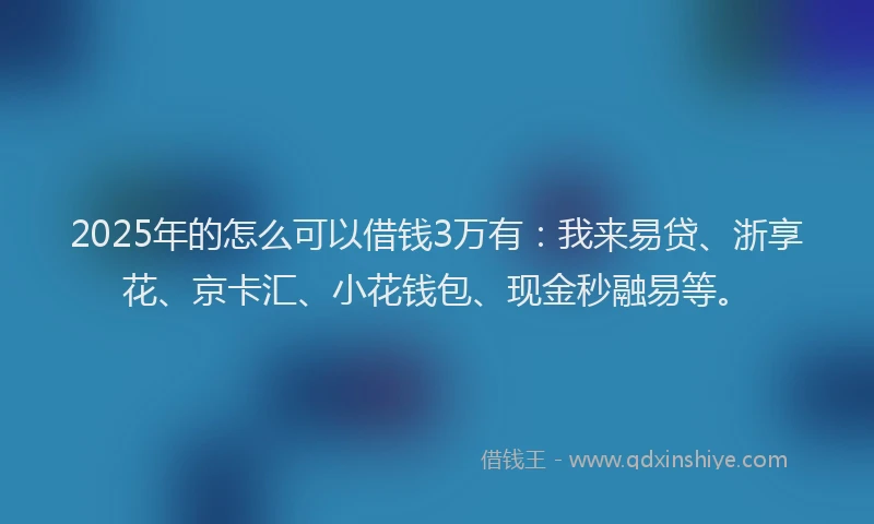 2025年的怎么可以借钱3万有：我来易贷、浙享花、京卡汇、小花钱包、现金秒融易等。
