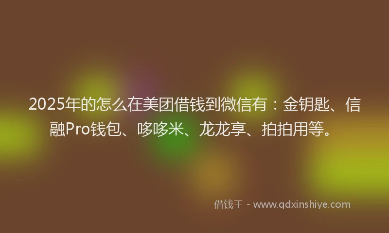 2025年的怎么在美团借钱到微信有：金钥匙、信融Pro钱包、哆哆米、龙龙享、拍拍用等。