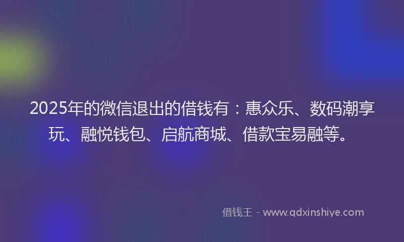 2025年的微信退出的借钱有：惠众乐、数码潮享玩、融悦钱包、启航商城、借款宝易融等。