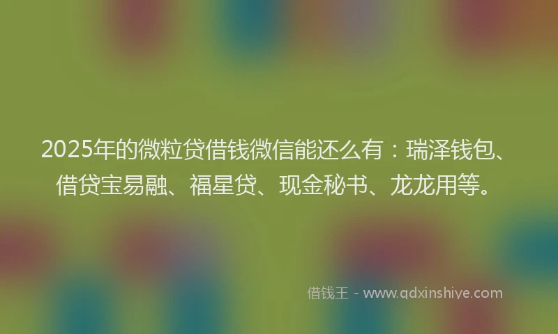 2025年的微粒贷借钱微信能还么有：瑞泽钱包、借贷宝易融、福星贷、现金秘书、龙龙用等。