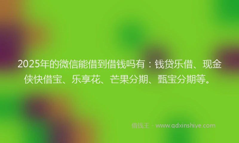 2025年的微信能借到借钱吗有：钱贷乐借、现金侠快借宝、乐享花、芒果分期、甄宝分期等。