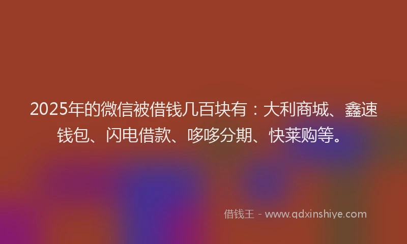 2025年的微信被借钱几百块有：大利商城、鑫速钱包、闪电借款、哆哆分期、快莱购等。