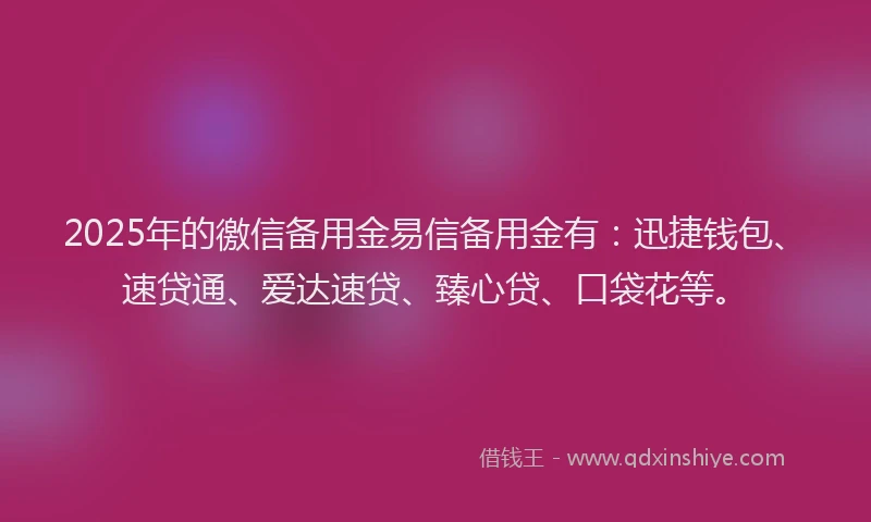 2025年的徼信备用金易信备用金有：迅捷钱包、速贷通、爱达速贷、臻心贷、口袋花等。