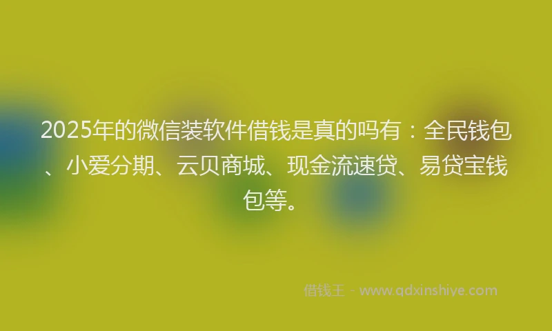2025年的微信装软件借钱是真的吗有：全民钱包、小爱分期、云贝商城、现金流速贷、易贷宝钱包等。