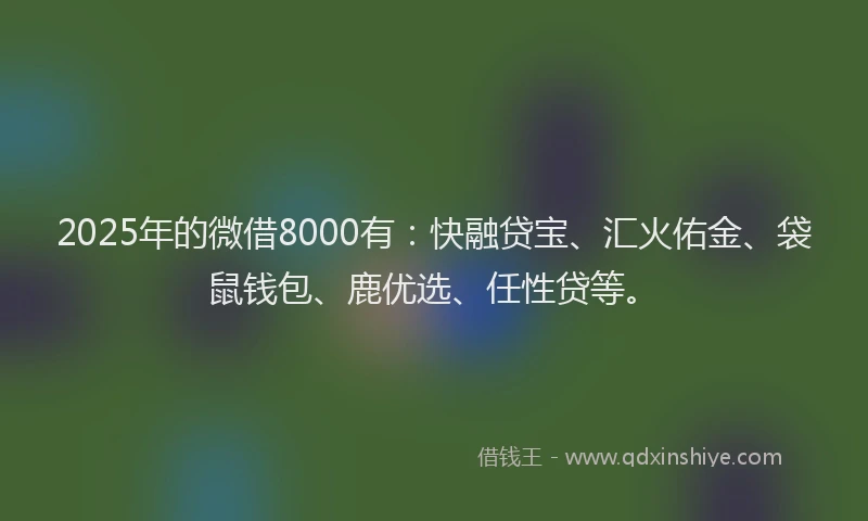 2025年的微借8000有：快融贷宝、汇火佑金、袋鼠钱包、鹿优选、任性贷等。