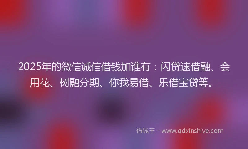 2025年的微信诚信借钱加谁有：闪贷速借融、会用花、树融分期、你我易借、乐借宝贷等。