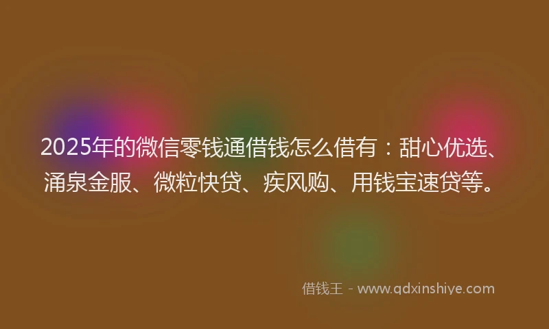 2025年的微信零钱通借钱怎么借有：甜心优选、涌泉金服、微粒快贷、疾风购、用钱宝速贷等。