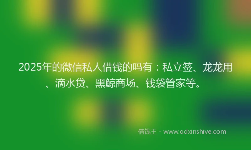 2025年的微信私人借钱的吗有：私立签、龙龙用、滴水贷、黑鲸商场、钱袋管家等。