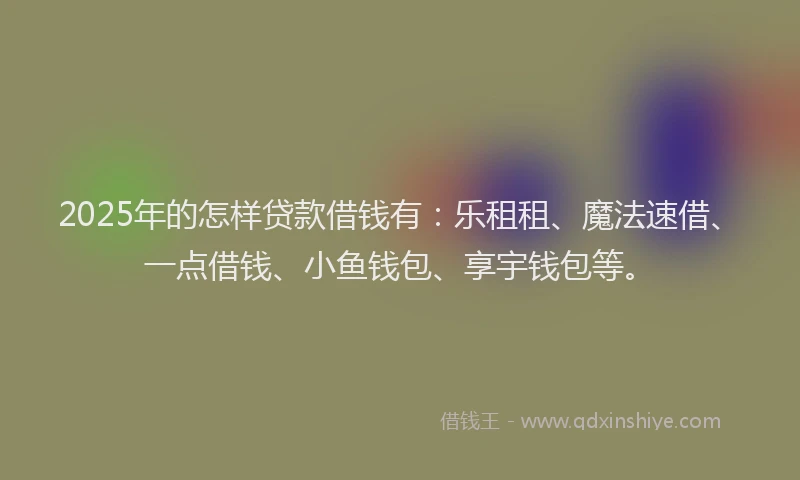 2025年的怎样贷款借钱有：乐租租、魔法速借、一点借钱、小鱼钱包、享宇钱包等。