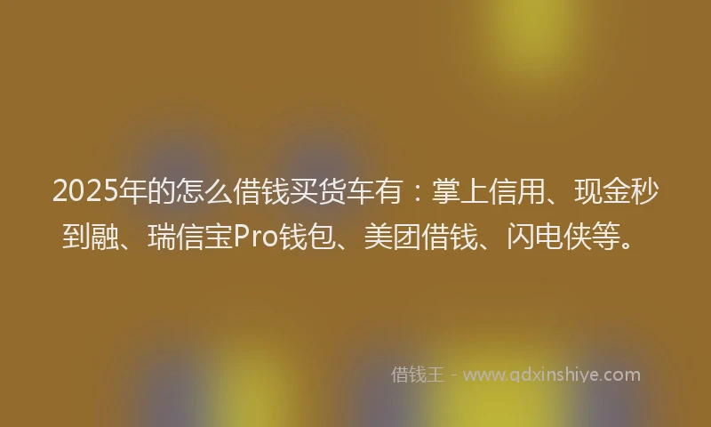 2025年的怎么借钱买货车有：掌上信用、现金秒到融、瑞信宝Pro钱包、美团借钱、闪电侠等。