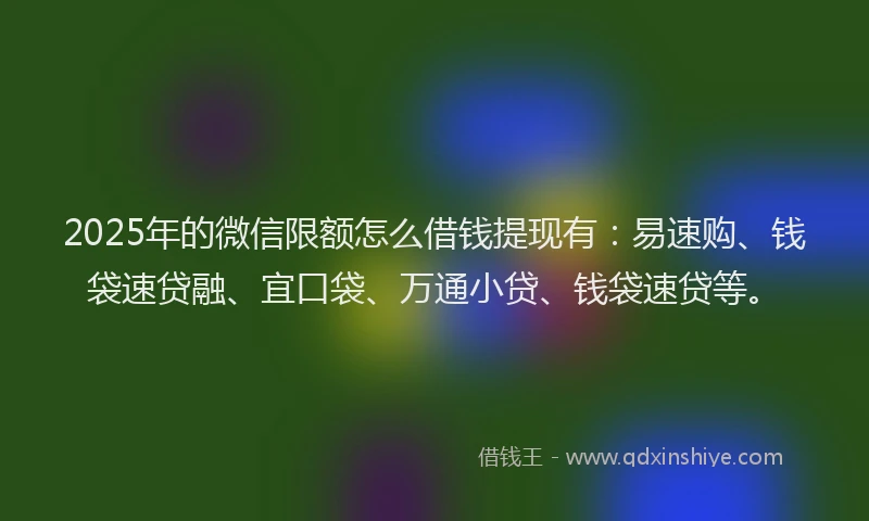2025年的微信限额怎么借钱提现有：易速购、钱袋速贷融、宜口袋、万通小贷、钱袋速贷等。