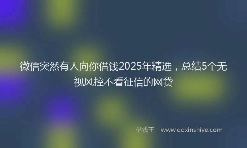 微信突然有人向你借钱2025年精选，总结5个无视风控不看征信的网贷