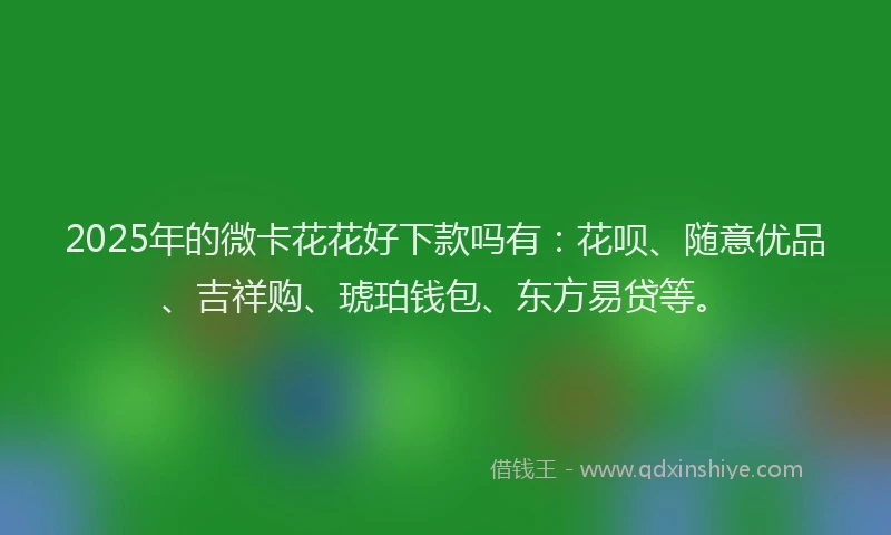 2025年的微卡花花好下款吗有：花呗、随意优品、吉祥购、琥珀钱包、东方易贷等。