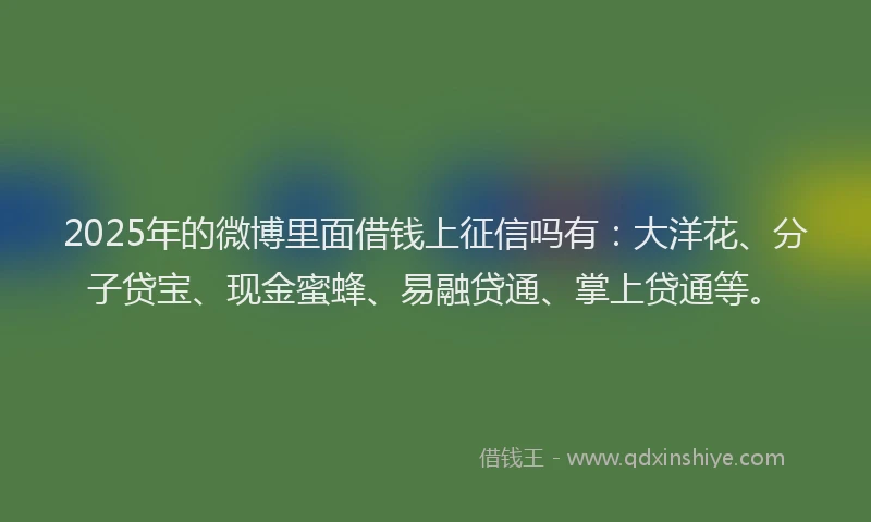 2025年的微博里面借钱上征信吗有：大洋花、分子贷宝、现金蜜蜂、易融贷通、掌上贷通等。