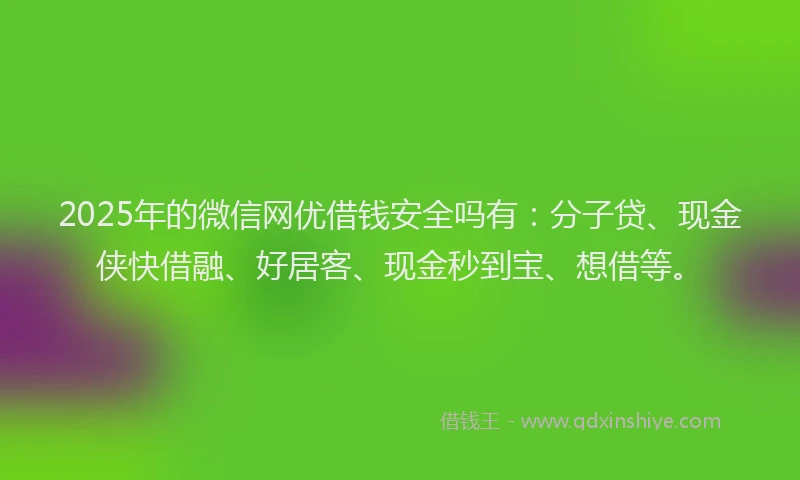 2025年的微信网优借钱安全吗有：分子贷、现金侠快借融、好居客、现金秒到宝、想借等。