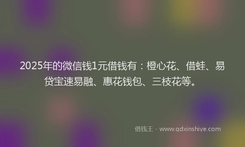 2025年的微信钱1元借钱有：橙心花、借蛙、易贷宝速易融、惠花钱包、三枝花等。