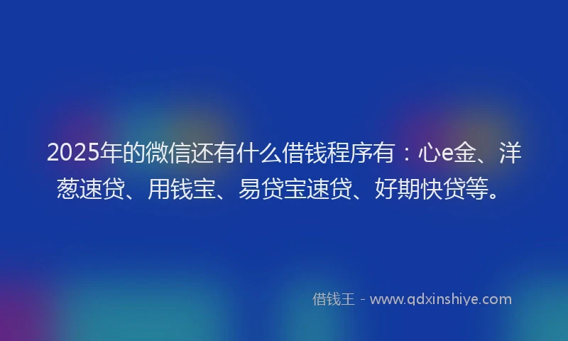 2025年的微信还有什么借钱程序有：心e金、洋葱速贷、用钱宝、易贷宝速贷、好期快贷等。