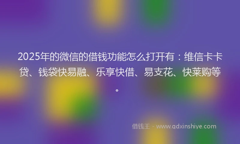 2025年的微信的借钱功能怎么打开有：维信卡卡贷、钱袋快易融、乐享快借、易支花、快莱购等。