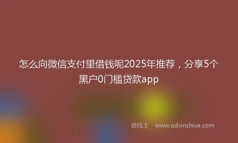 怎么向微信支付里借钱呢2025年推荐，分享5个黑户0门槛贷款app