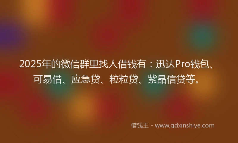 2025年的微信群里找人借钱有：迅达Pro钱包、可易借、应急贷、粒粒贷、紫晶信贷等。