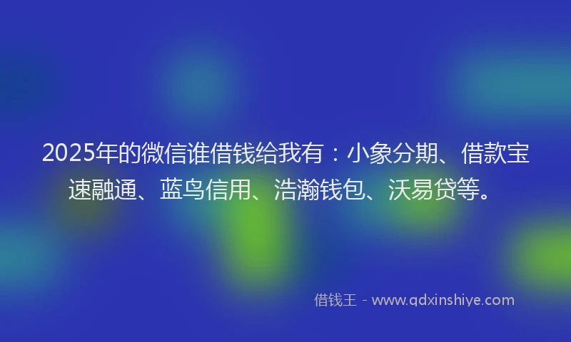 2025年的微信谁借钱给我有：小象分期、借款宝速融通、蓝鸟信用、浩瀚钱包、沃易贷等。