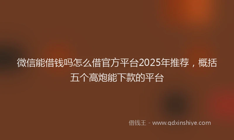 微信能借钱吗怎么借官方平台2025年推荐，概括五个高炮能下款的平台