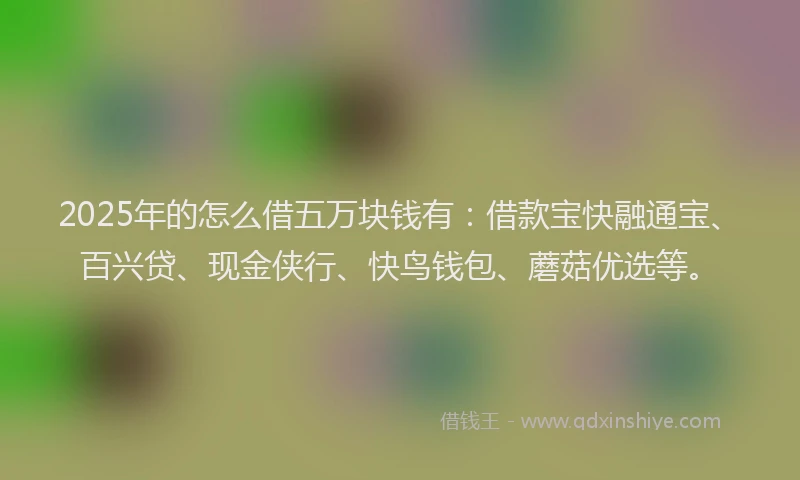2025年的怎么借五万块钱有：借款宝快融通宝、百兴贷、现金侠行、快鸟钱包、蘑菇优选等。