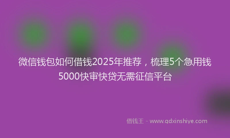 微信钱包如何借钱2025年推荐，梳理5个急用钱5000快审快贷无需征信平台