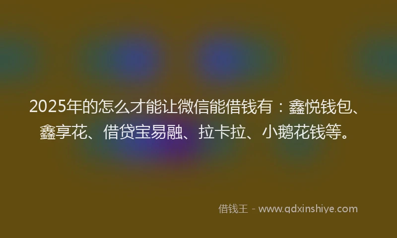 2025年的怎么才能让微信能借钱有：鑫悦钱包、鑫享花、借贷宝易融、拉卡拉、小鹅花钱等。