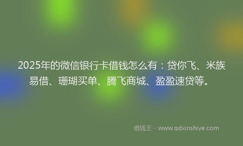 2025年的微信银行卡借钱怎么有：贷你飞、米族易借、珊瑚买单、腾飞商城、盈盈速贷等。