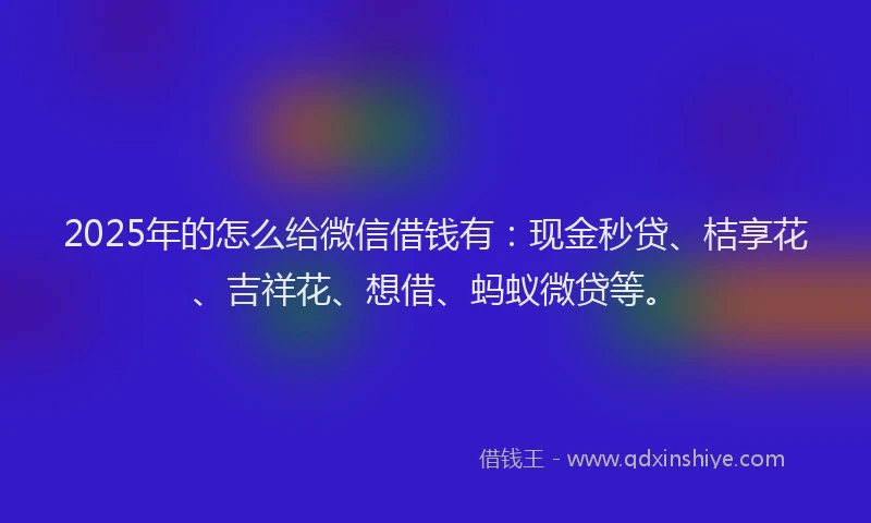 2025年的怎么给微信借钱有：现金秒贷、桔享花、吉祥花、想借、蚂蚁微贷等。
