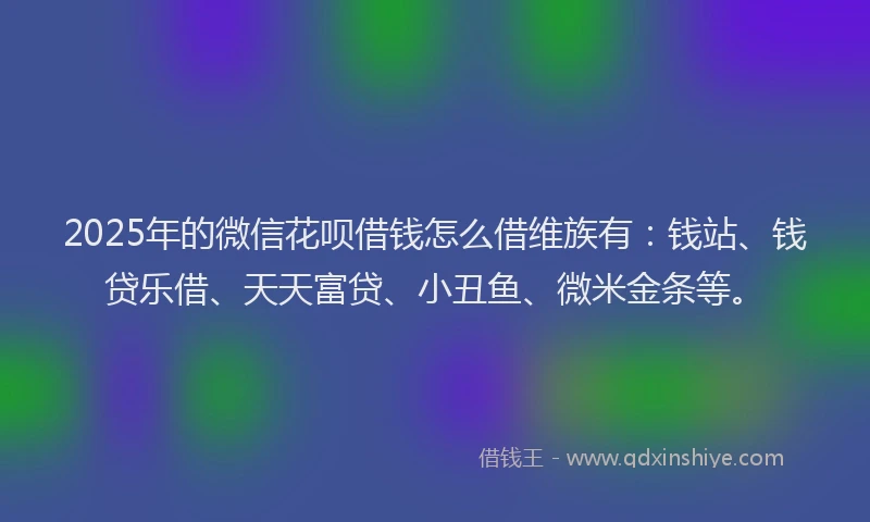 2025年的微信花呗借钱怎么借维族有：钱站、钱贷乐借、天天富贷、小丑鱼、微米金条等。