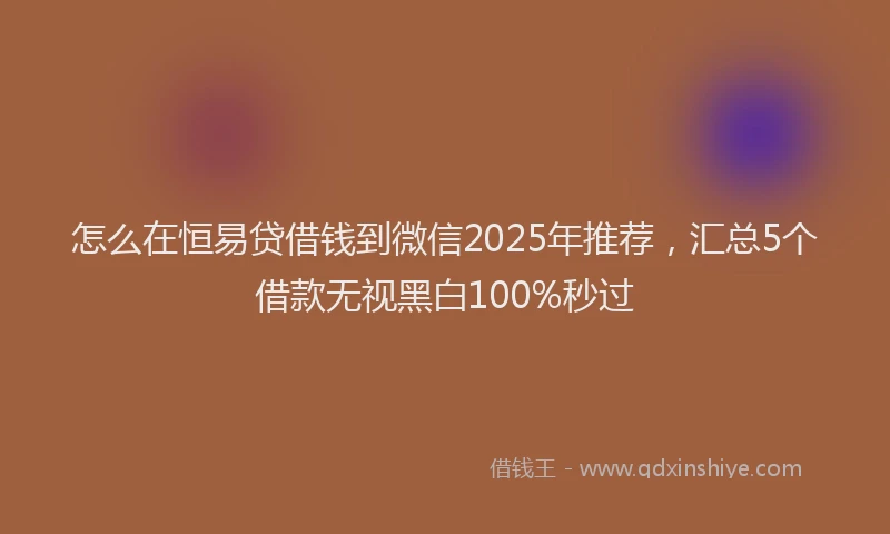 怎么在恒易贷借钱到微信2025年推荐，汇总5个借款无视黑白100%秒过