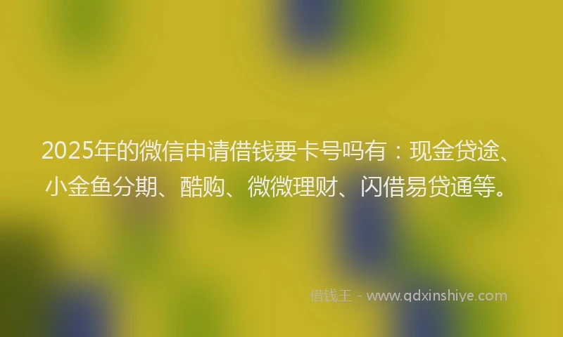 2025年的微信申请借钱要卡号吗有：现金贷途、小金鱼分期、酷购、微微理财、闪借易贷通等。