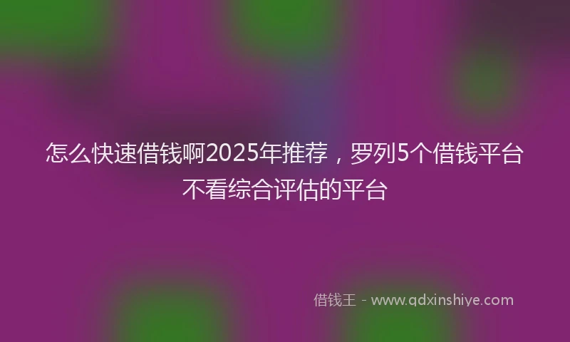 怎么快速借钱啊2025年推荐，罗列5个借钱平台不看综合评估的平台