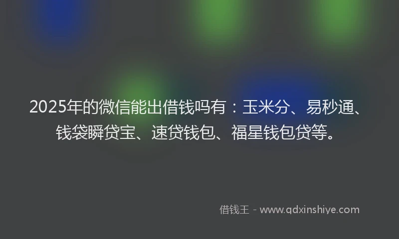 2025年的微信能出借钱吗有：玉米分、易秒通、钱袋瞬贷宝、速贷钱包、福星钱包贷等。