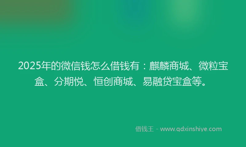 2025年的微信钱怎么借钱有：麒麟商城、微粒宝盒、分期悦、恒创商城、易融贷宝盒等。