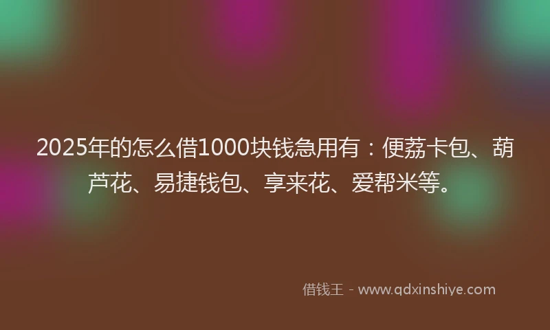 2025年的怎么借1000块钱急用有：便荔卡包、葫芦花、易捷钱包、享来花、爱帮米等。