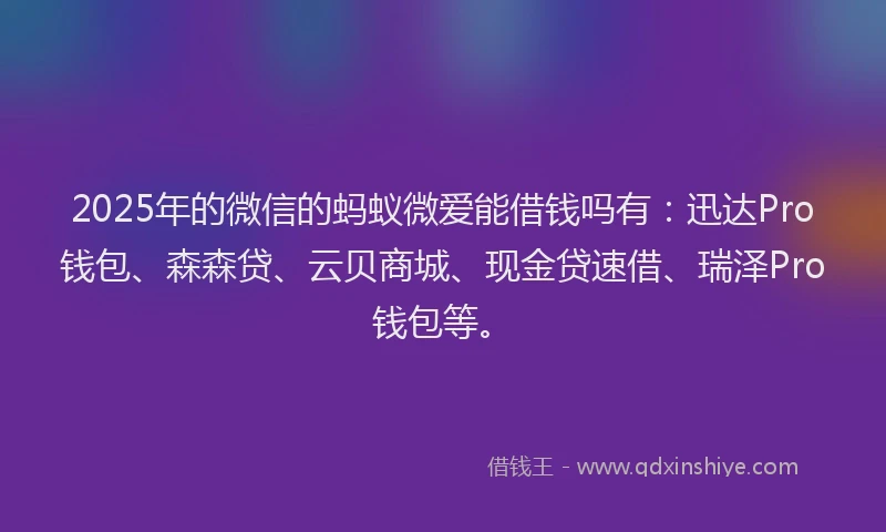 2025年的微信的蚂蚁微爱能借钱吗有：迅达Pro钱包、森森贷、云贝商城、现金贷速借、瑞泽Pro钱包等。
