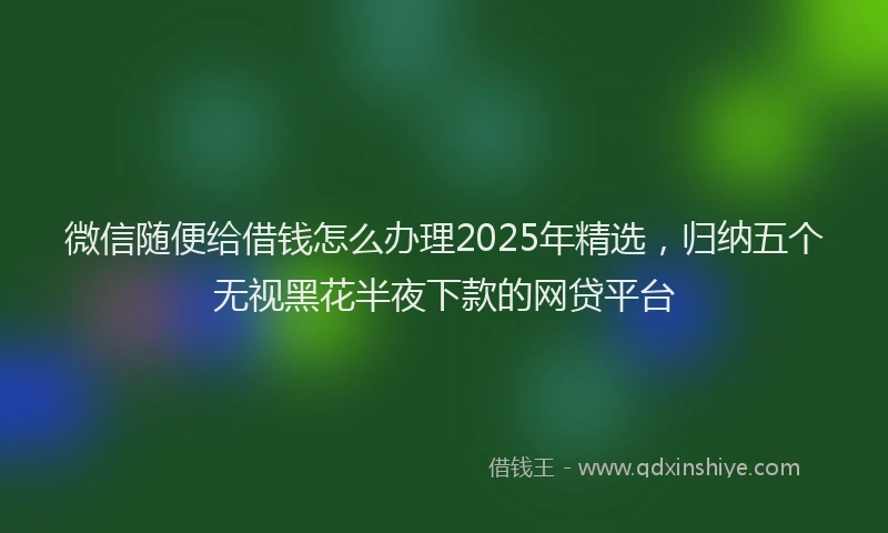 微信随便给借钱怎么办理2025年精选，归纳五个无视黑花半夜下款的网贷平台