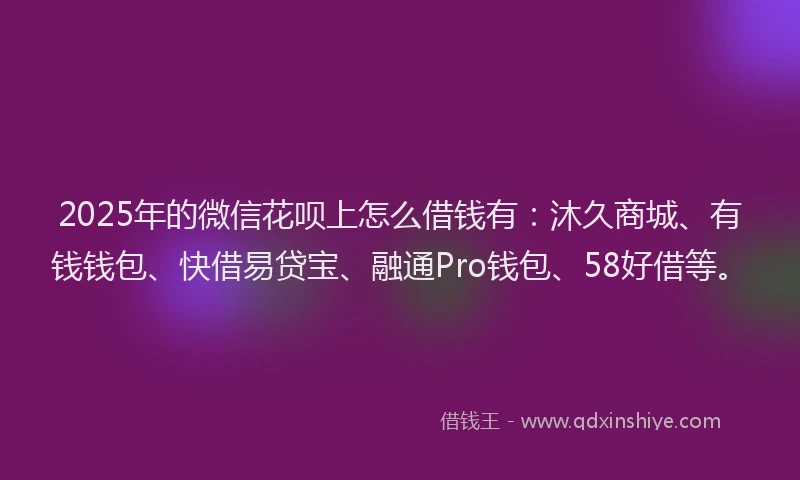 2025年的微信花呗上怎么借钱有：沐久商城、有钱钱包、快借易贷宝、融通Pro钱包、58好借等。
