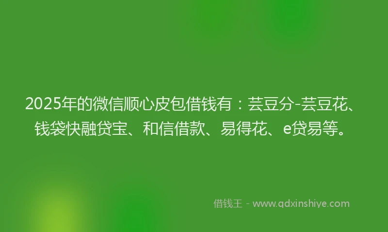 2025年的微信顺心皮包借钱有：芸豆分-芸豆花、钱袋快融贷宝、和信借款、易得花、e贷易等。
