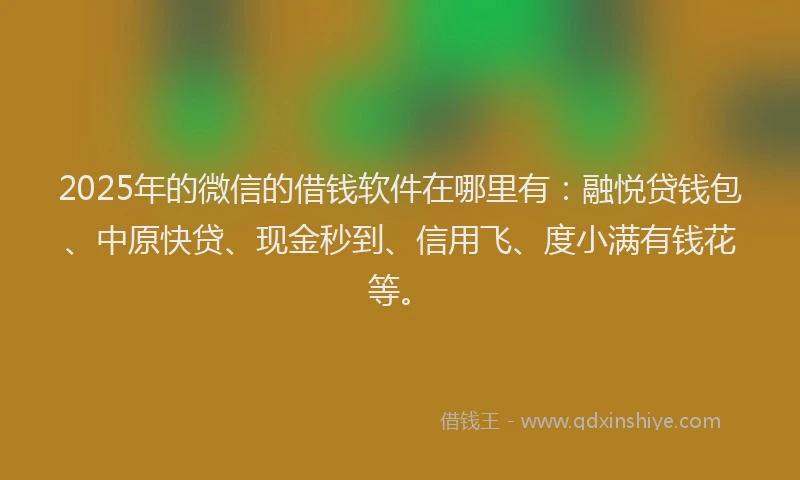2025年的微信的借钱软件在哪里有：融悦贷钱包、中原快贷、现金秒到、信用飞、度小满有钱花等。