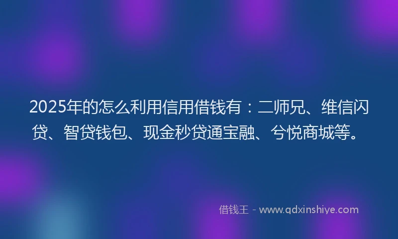 2025年的怎么利用信用借钱有：二师兄、维信闪贷、智贷钱包、现金秒贷通宝融、兮悦商城等。